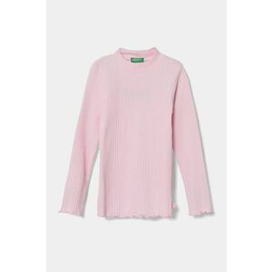 United Colors of Benetton longsleeve copii culoarea roz, cu turtleneck, 3F1AG200S imagine