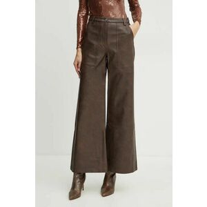 Bardot pantaloni VEGAN LEATHER femei, culoarea maro, lat, high waist, 59498PB imagine