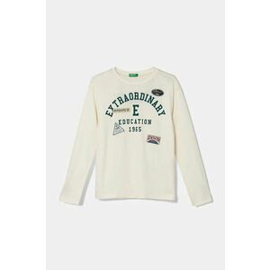 United Colors of Benetton longsleeve din bumbac pentru copii culoarea bej, cu imprimeu, 3I1XC10JH imagine