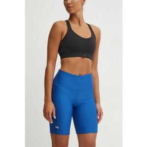 Under Armour pantaloni scurți de antrenament femei, culoarea albastru marin, neted, high waist imagine