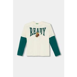 United Colors of Benetton longsleeve din bumbac pentru copii culoarea bej, cu imprimeu, 3I1XC10JG imagine