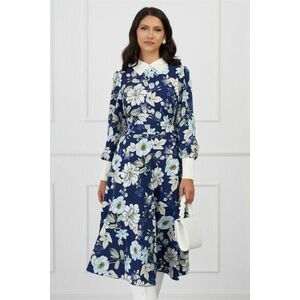 Rochie DY Fashion bleumarin cu imprimeuri florale si guler alb imagine