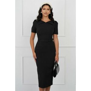 Rochie DY Fashion neagra cu guler ascutit si curea in talie imagine