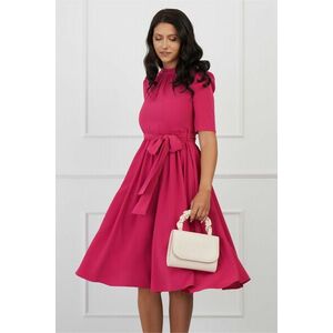 Rochie Dy Fashion fucsia cu pliuri la bust si cordon in talie imagine