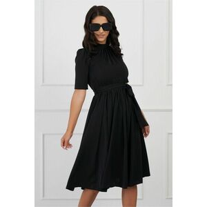 Rochie Dy Fashion neagra cu pliuri la bust si cordon in talie imagine