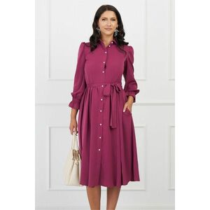 Rochie Dy Fashion magenta cu nasturi si cordon in talie imagine