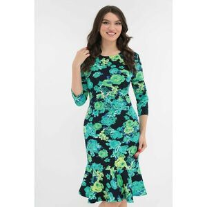 Rochie office bleumarin cu flori turcoaz imagine