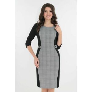 Rochie office neagra cu imprimeu gri in carouri imagine