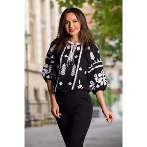 Bluza traditionala neagra din vascoza cu broderie florala imagine