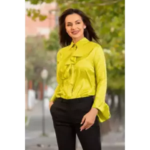 Bluza InPuff lime din jakard satinata cu jabou imagine