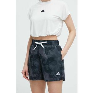 adidas pantaloni scurți femei, culoarea gri, cu model, high waist IN7318 imagine