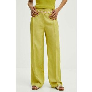 Medicine pantaloni din amestec de in culoarea verde, lat, high waist imagine