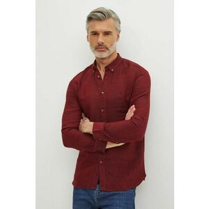 Medicine camasa de in barbati, culoarea bordo, cu guler button-down, slim imagine