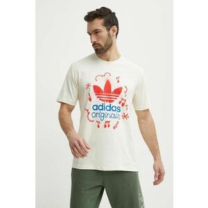 adidas Originals tricou din bumbac barbati, culoarea bej, cu imprimeu, IS2895 imagine