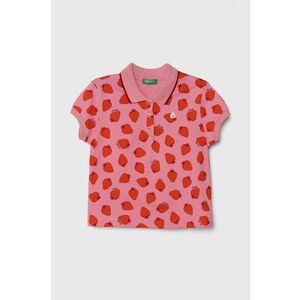 United Colors of Benetton tricou polo copii culoarea roz, cu guler imagine