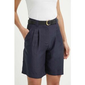 La Petite Française pantaloni scurți din amestec de in SAVOUREUX culoarea albastru marin, neted, high waist imagine