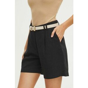 Medicine pantaloni scurti din in culoarea negru, neted, high waist imagine