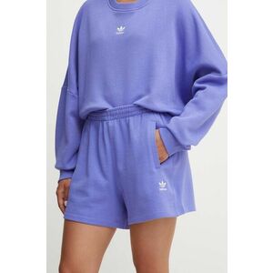 adidas Originals pantaloni scurti din bumbac culoarea violet, neted, high waist, IW5708 imagine