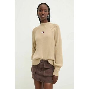 Tommy Jeans pulover de bumbac culoarea bej, cu turtleneck, DW0DW19912 imagine