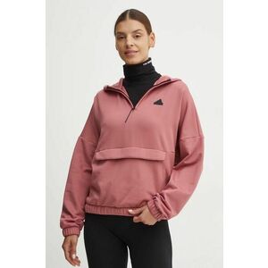 adidas bluza City Escape femei, culoarea roz, cu glugă, cu imprimeu, IW5217 imagine