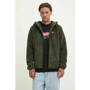 Tommy Jeans hanorac fleece culoarea verde, cu glugă, cu imprimeu, DM0DM19224 imagine