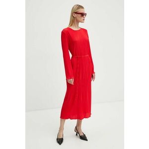 Never Fully Dressed rochie Red Gaia Plisse culoarea rosu, midi, evazati, NFDDR1549 imagine