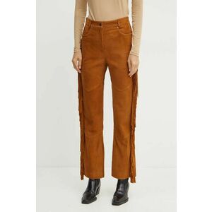 Weekend Max Mara pantaloni de piele întoarsă Joy Road x Lucy Hale culoarea maro, drept, high waist, 2425436016600 imagine