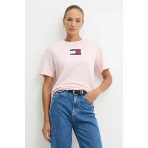 Tommy Jeans tricou din bumbac femei, culoarea roz, DW0DW18796 imagine