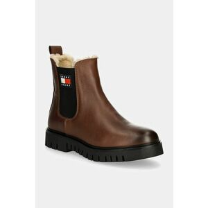 Tommy Jeans ghete chelsea de piele TJW CHELSEA BOOT WL femei, culoarea maro, cu toc plat, izolat, EN0EN02626 imagine