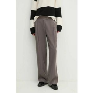 Sisley pantaloni femei, culoarea gri, drept, high waist, 4TKDLF05T imagine