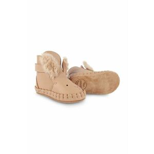 Donsje incaltaminte din piele pentru bebelusi Kapi Exclusive Booties Fluffy Bunny culoarea portocaliu, 1028103 imagine