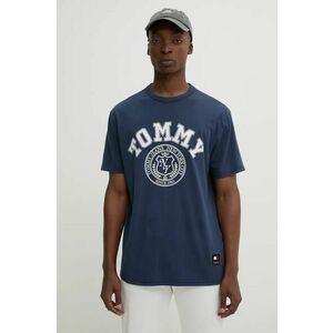 Tommy Jeans tricou din bumbac barbati, culoarea albastru marin, cu imprimeu, DM0DM18542 imagine