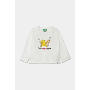 United Colors of Benetton longsleeve din bumbac pentru copii x Looney Tunes culoarea alb, 3ATNG10HG imagine