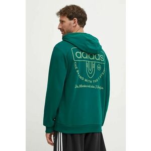 adidas Originals bluza barbati, culoarea verde, cu glugă, cu imprimeu imagine