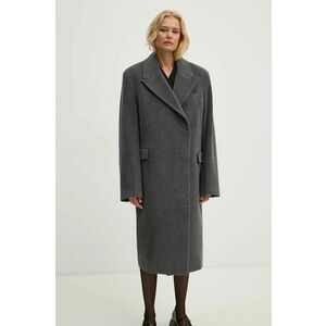 Remain palton de lana Heavy Wool Long Coat culoarea gri, de tranzitie, cu doua randuri de nasturi, 501889514 imagine