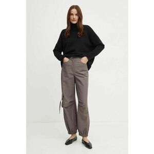 Max Mara Leisure pantaloni femei, culoarea gri, lat, high waist, 2426786118600 imagine