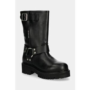 Tommy Jeans cizme de piele TJW URBAN BIKER BOOT LEATHER femei, culoarea negru, cu platforma, EN0EN02728 imagine