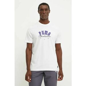 Puma tricou din bumbac barbati, culoarea alb, cu imprimeu, 628009 imagine