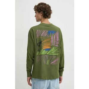 Desigual longsleeve din bumbac LIAM culoarea verde, cu imprimeu, 24WMTK23 imagine