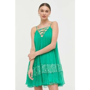 Nissa rochie de matase culoarea verde, mini, evazati imagine