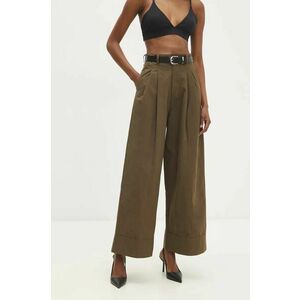 Answear Lab pantaloni de bumbac culoarea verde, lat, high waist imagine