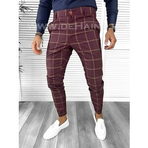 Pantaloni barbati eleganti grena in carouri B1761 P19-7 imagine