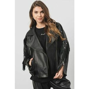 Jacheta biker de piele cu franjuri imagine