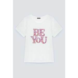 Tricou din amestec de modal cu broderie text imagine