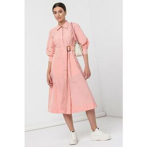 Rochie midi din amestec de bumbac cu o curea in talie imagine