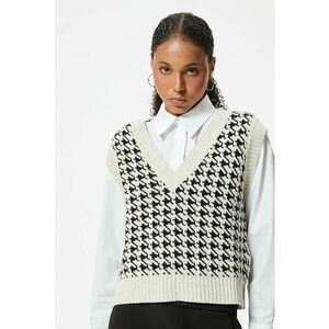 Pulover cu decolteu in V si model houndstooth imagine