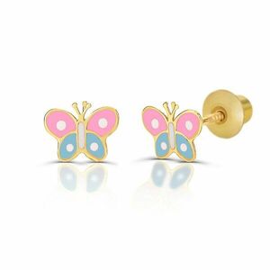 Cercei din aur 14K pentru copii Pink / Blue Butterflies imagine