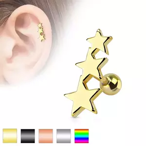 Piercing pentru tragus din oțel inoxidabil - trei stele unite între ele, o bilă, diverse culori - Culoare Piercing: Argintiu imagine