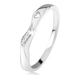 Inel argint 925, parte decorativă curbată, decupaj în formă de inimă, zirconiu transparent - Marime inel: 46 imagine