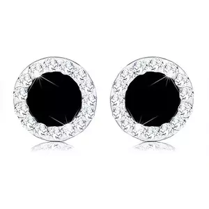 Cercei din aur galben 9K - onyx negru, margine cristale Swarovski imagine